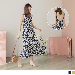Ruffle Hem Printed Sleeveless Maxi Dress