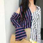 Cut Out Striped Panel Shirt