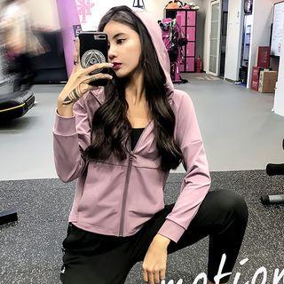 Plain Hooded Zip-up Sports Jacket