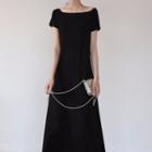 Off-shoulder Short-sleeve Midi A-line Dress Black - One Size