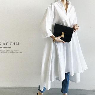Open-placket 3/4-sleeve Long Shirtdress