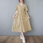 Short-sleeve Dotted A-line Dress Dot - Almond & Black - One Size