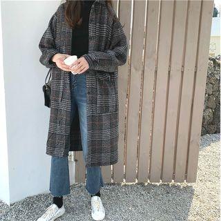 Plaid Loose-fit Jacket Black - One Size