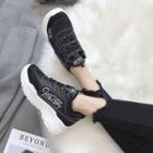 Faux Leather Stitched Hidden Wedge Platform Sneakers