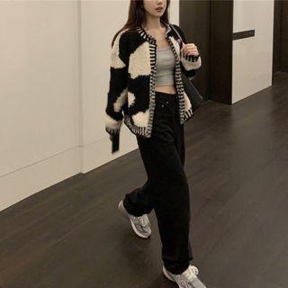 Cow Print Fleece Cardigan Cow Painted - Black & White - One Size