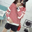 Frilled Striped Long-sleeve Knitted Top