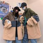 Couple Matching Color Block Faux Shearling Jacket