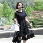 Round-neck Tulle-hem A-line Dress