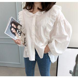 Crochet-trim Dip-back Blouse