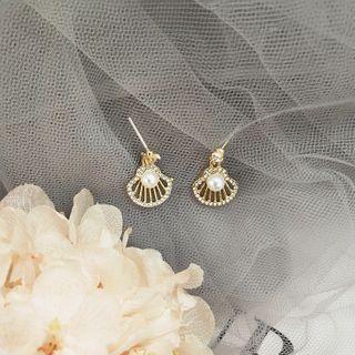 Rhinestone Shell Drop Earring S925 - Bl1351 - Gold - One Size