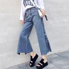 Snap Button Detail Wide Leg Jeans