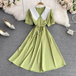 Short Sleeve Lace Collar A-line Dress