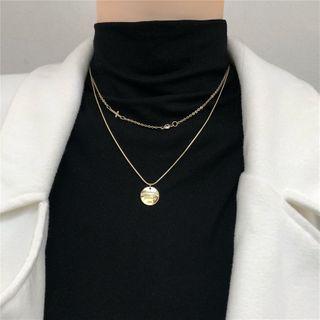 Disc Pendant Layered Alloy Necklace Necklace - One Size
