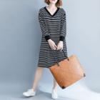 Long-sleeve Striped Loose-fit Dress Black - One Size
