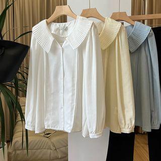 Long-sleeve Pleated Neck Blouse