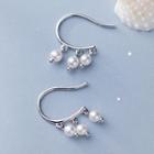 925 Sterling Silver Faux Pearl Fringed Earring 1 Pair - Silver - One Size