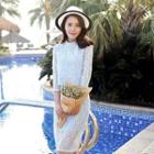 Set: Long-sleeve Lace Top + Skirt