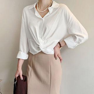 Twist-front Band-back Shirt White - One Size