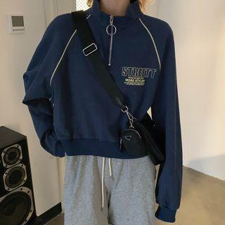 Lettering Print Half-zip Pullover