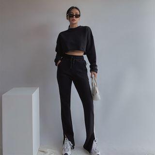 Slit-hem Colorblock Boot-cut Pants