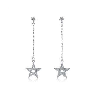 Sterling Silver Fashion Simple Star Tassel Earrings With Cubic Zircon Silver - One Size