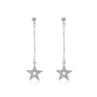 Sterling Silver Fashion Simple Star Tassel Earrings With Cubic Zircon Silver - One Size
