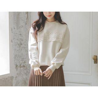 Lace-trim Brushed-fleece Lined Sweatshirt