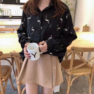 Print Long-sleeve Loose-fit Chiffon Blouse
