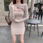 Long-sleeve Two-way Plain Cutout Dress