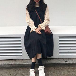 Ruffle Blouse / Sleeveless Midi A-line Dress