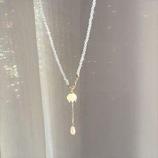 Flower Faux Crystal Pendant Alloy Necklace Transparent & Gold - One Size