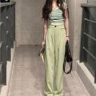 Short-sleeve Striped Knit Top / Wide Leg Pants