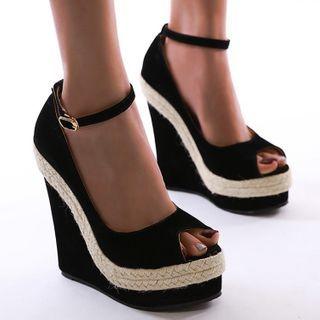 Ankle-strap Peep-toe Platform Wedge-heel Sandals