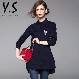 Butterfly Embroidered Dip Back Shirt