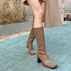 Square-toe Block-heel Mid-calf Boots