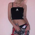 Skull Embroidered Cropped Camisole Top