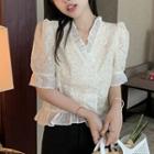 Short-sleeve Frill Trim Lace Blouse White - One Size