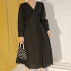 V-neck Shirred Midi A-line Dress