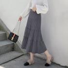 Frilled Trim Pleated Knit Midi Skirt