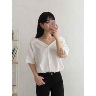 Off-shoulder Elbow-sleeve Shirt