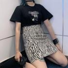 High-waist Zebra-print Mini A-line Skirt