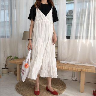 Plain Tiered Spaghetti Strap Midi Dress