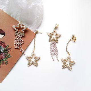 Non-matching Faux Pearl Star Fringed Earring