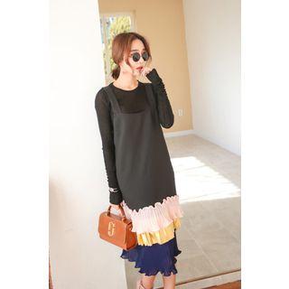 Color-block Pleated-hem Jumper Dress