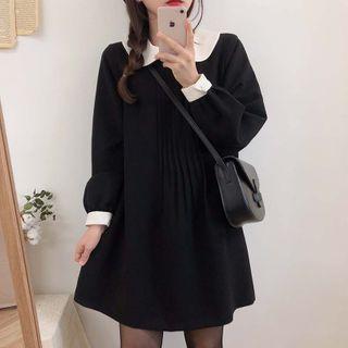 Contrast Color Long-sleeve Mini A-line Dress