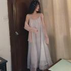 Spaghetti-strap Midi A-line Dress / Plain Chiffon Jacket