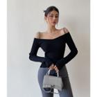 Chained Cold Shoulder Knit Top Black - One Size