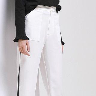 Contrast Trim Cropped Straight Leg Pants