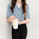 Washed Denim Button-up Cropped Shirt As Shown In Figure - One Size