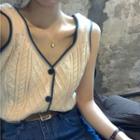 Cable Knit Button-up Sweater Vest Dark Blue & White - One Size